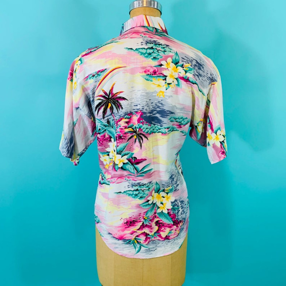 ❌ SOLD ❌ 1980s Hawaiian Pink Palm Tree Top | B 40" - Picture 8 of 8